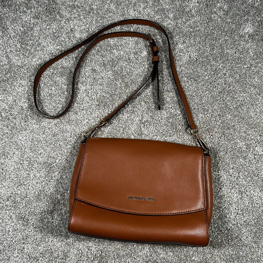 Michael Kors Brown Leather Crossbody Bag Flap Top Gold Tone Hardware
